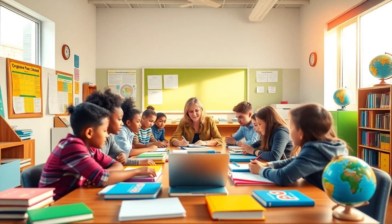Engage students in collaborative learning about Education in a vibrant classroom.
