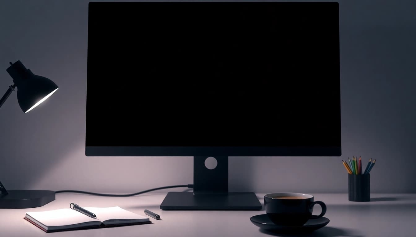Explore full black screen for enhanced focus and eye comfort in a sleek workspace.