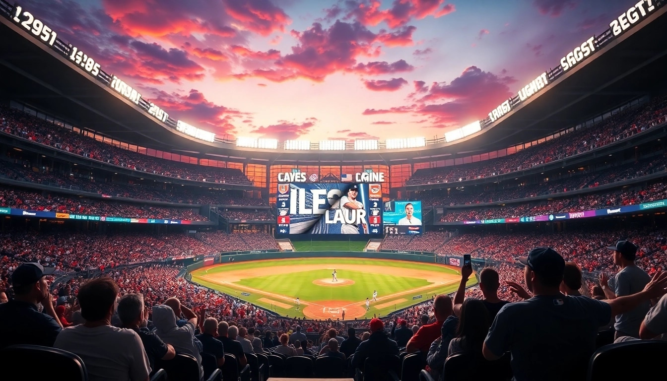 mlb중계의 실시간 경기 중계 화면과 관중의 열광적인 반응을 담은 사진