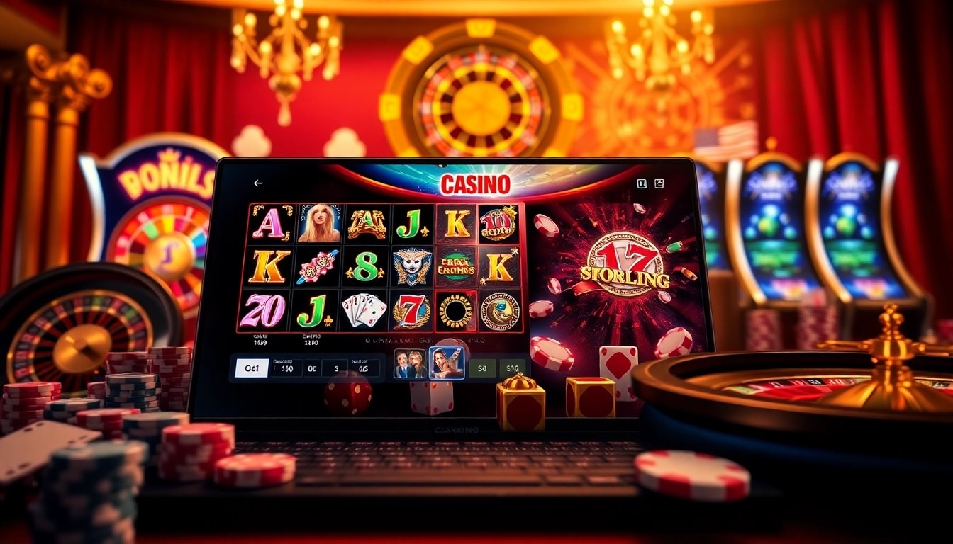 Foule s'engageant avec enthousiasme dans le casino en ligne argent réel France sur une interface de jeu en ligne luxueuse, mettant en avant des machines à sous, de la roulette et du poker.