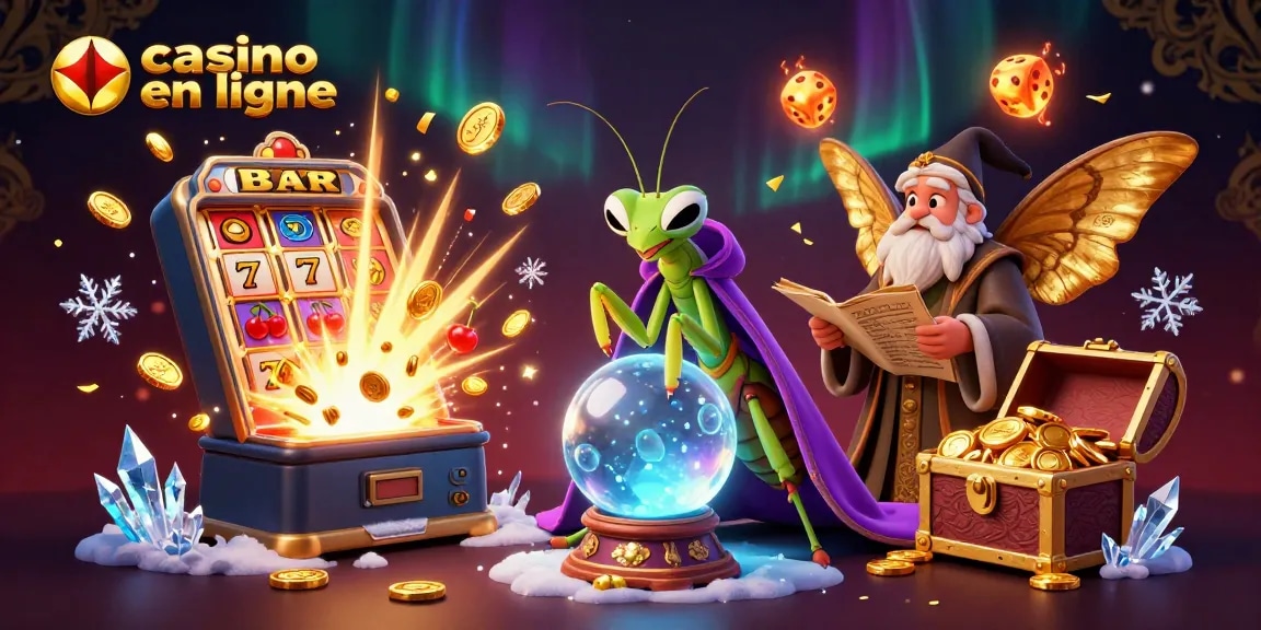 Explorez les options fascinantes du casino en ligne avec une illustration dynamique de personnages mystiques et des éléments de jeu.