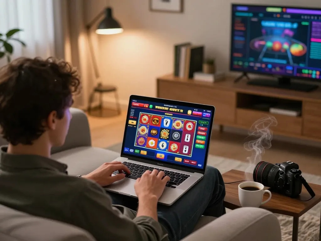 Engaging in thrilling gameplay on an online casino setup at home without a casino senza licenza aams.