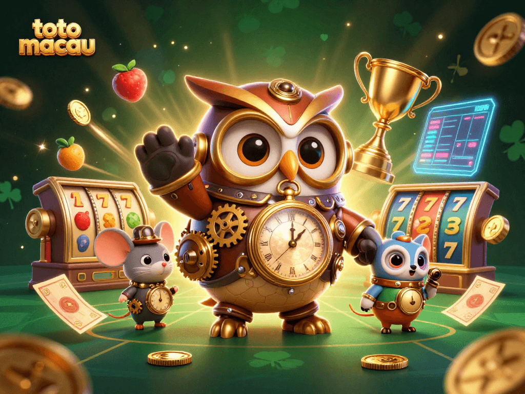 Experience thrilling wins at toto macau with an energetic 3D casino scene showcasing time-traveler characters.
