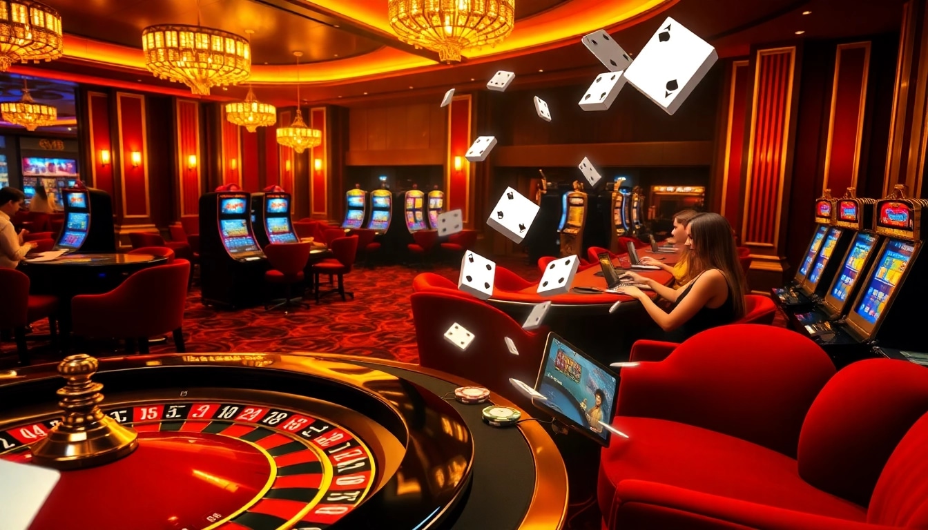 Experience the thrill of online gaming at ev88 with vibrant casino visuals of roulette and poker.