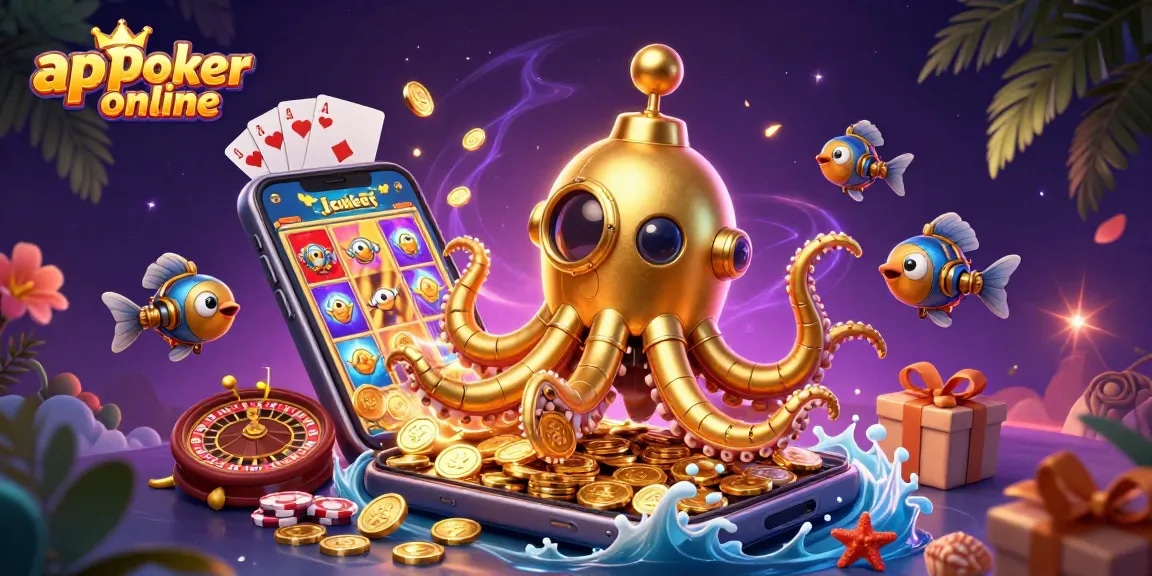Scopri le migliori app poker online con una cartolina colorata di casinò e monete d'oro.