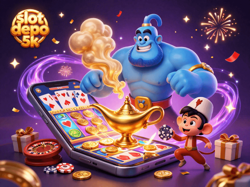 Experience the thrill of slot depo 5k with a colorful casino scene featuring enchanting 3D characters and vibrant game elements.