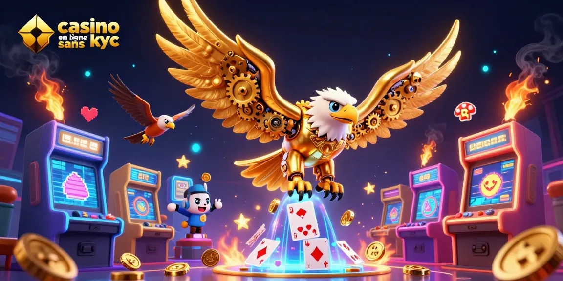 Jouez au casino en ligne sans KYC avec cette illustration dynamique, révélant l'animation et les jeux innovants.