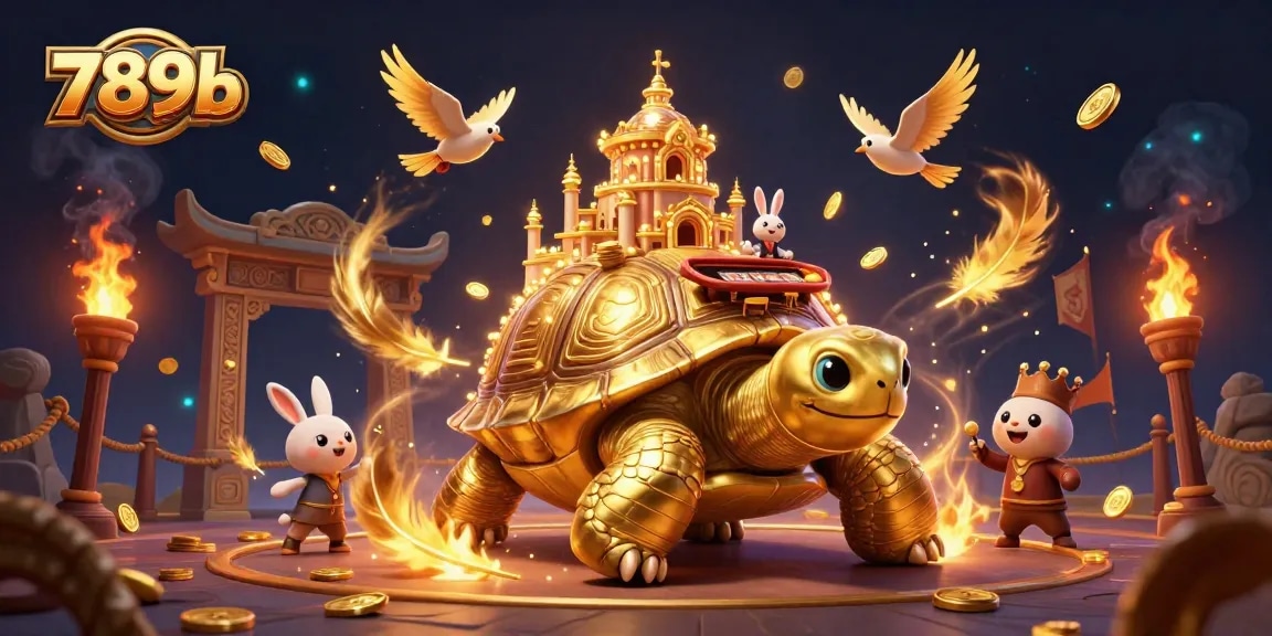 Engage in vibrant 789b casino action with a rabbit dealer and golden tortoise backdrop.