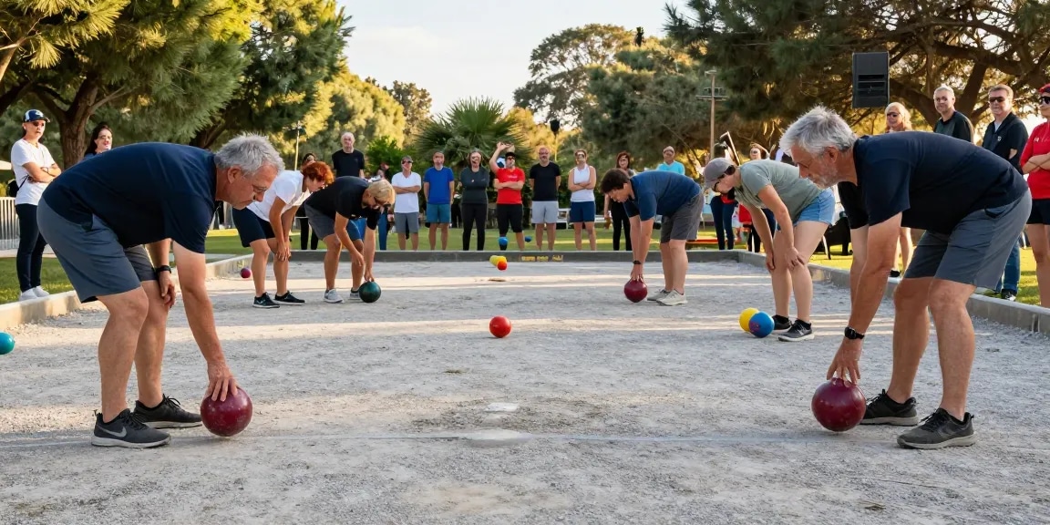Aktivitas olahraga petanque di fopikotaparepare.org dengan suasana ceria di luar ruangan.
