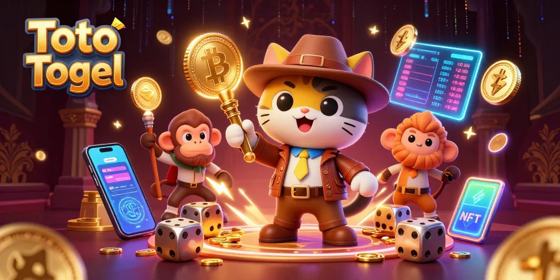 Experience Toto Togel excitement, with a cat archaeologist and glowing casino treasures.