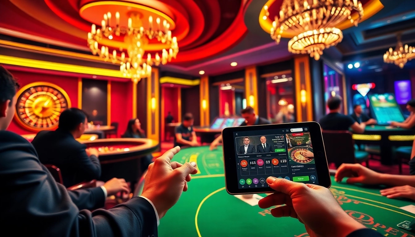Players enjoying intense gambling action at 789BET with vibrant casino tables and digital interfaces.