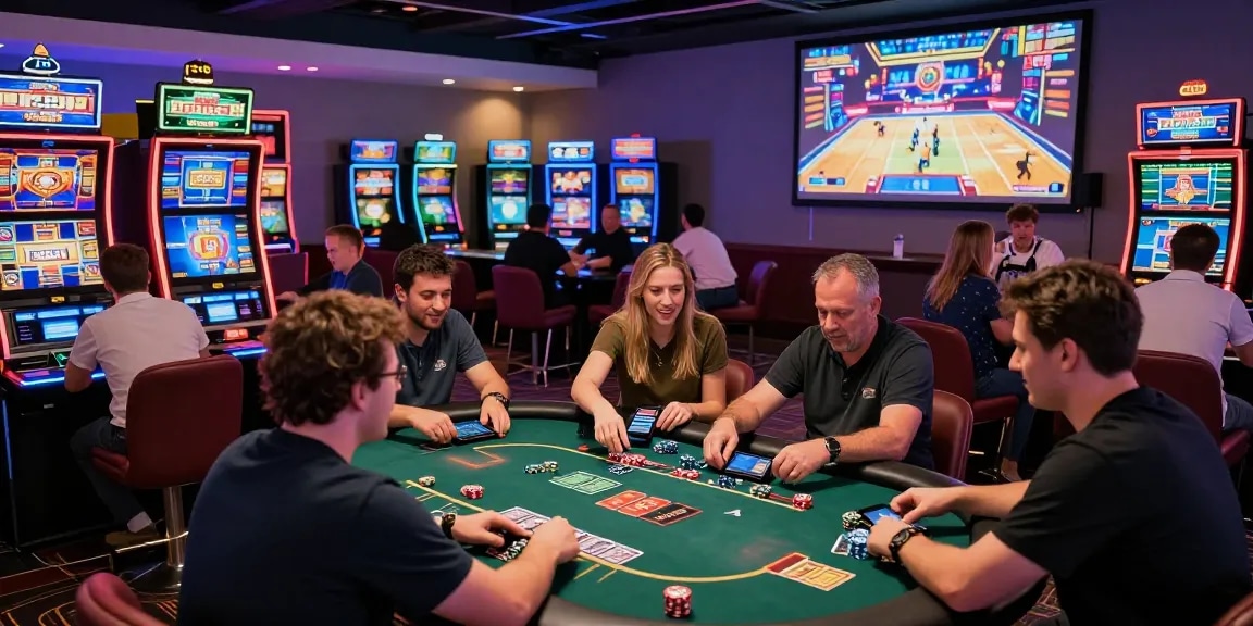 Players enjoying the excitement of mastercard credit card casinos in a vibrant online gaming lounge atmosphere.