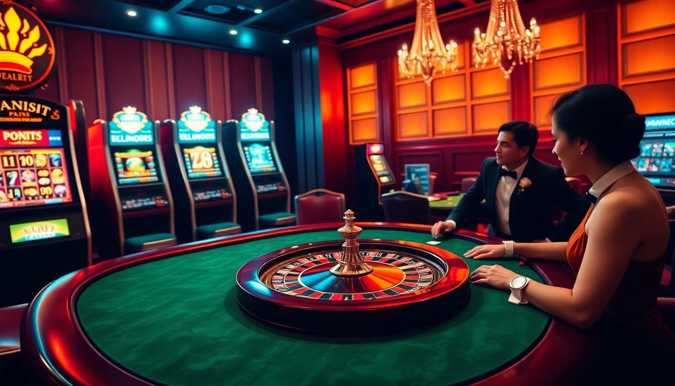 An engaging U888u88.com online casino scene showcasing roulette and poker games amidst an elegant atmosphere.