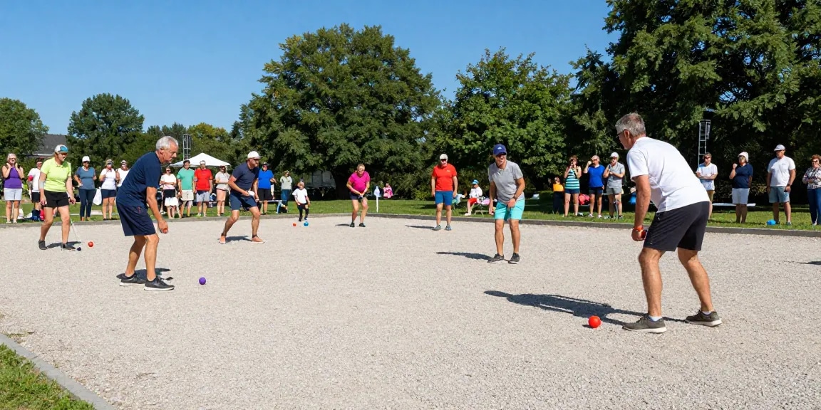 Permainan petanque di lapangan dengan fopikotabanjarma.org dalam suasana ceria.
