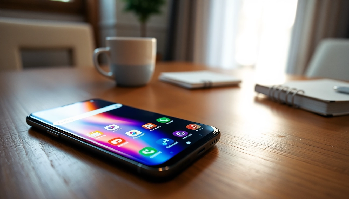 Samsung Galaxy S8 smartphone on a table highlighting its vibrant display and modern design.