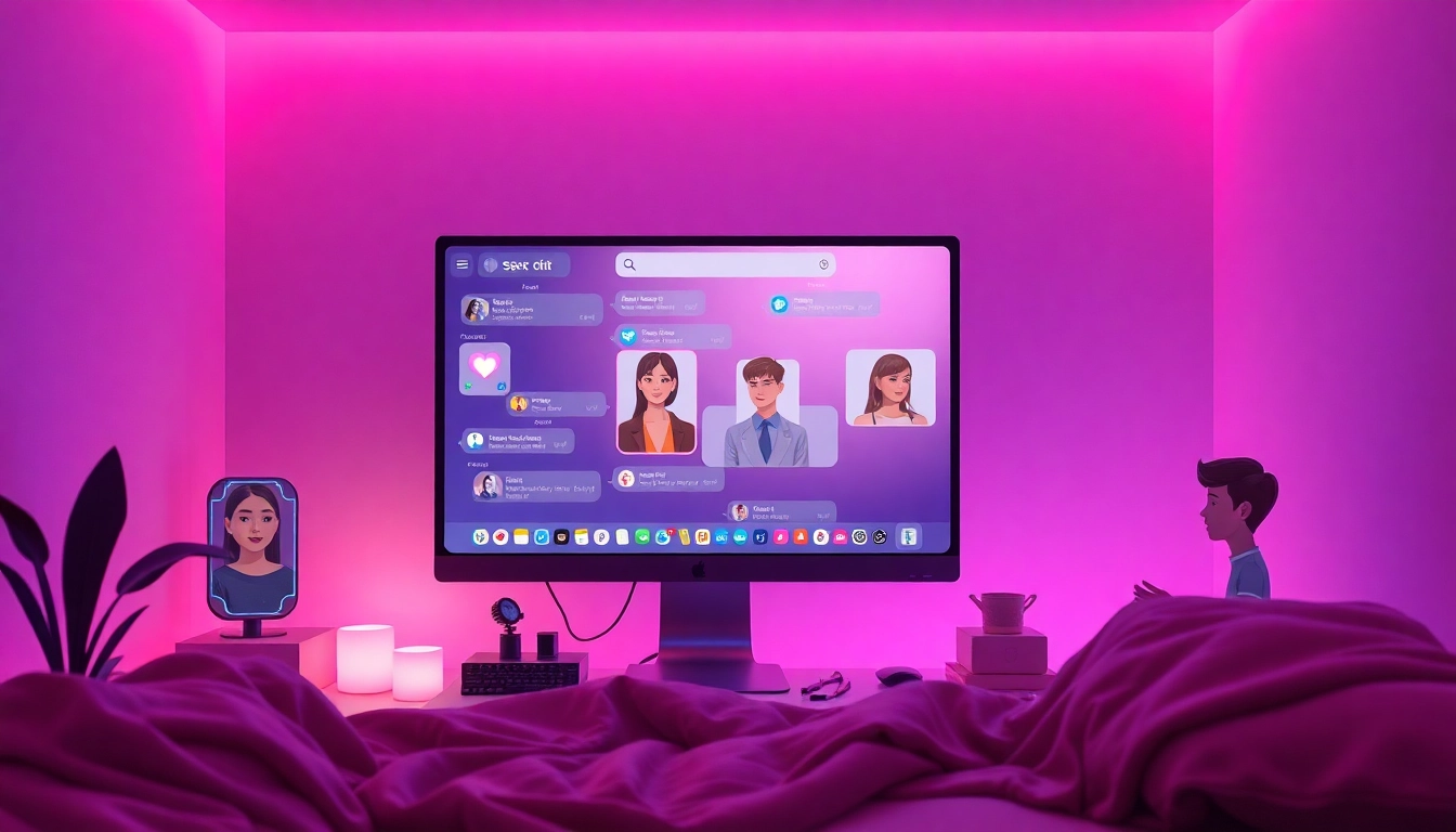 Experience engaging sex chat AI interactions in a cozy digital environment, featuring inviting avatars and warm lighting.