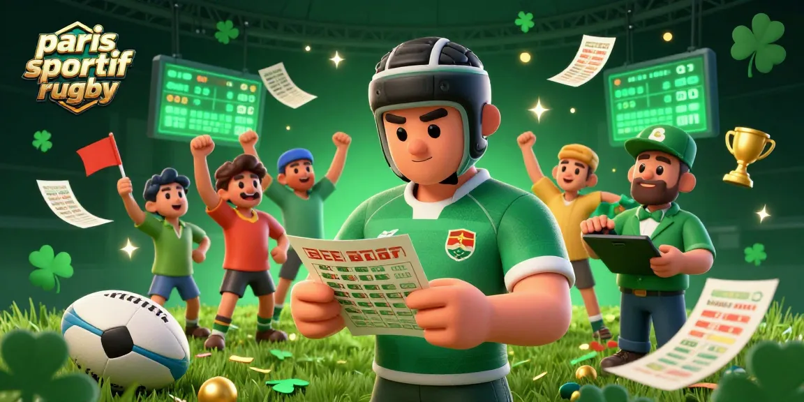 Pariez sur le rugby avec des cotes lumineuses et une ambiance de stade captivante dans une illustration 3D.
