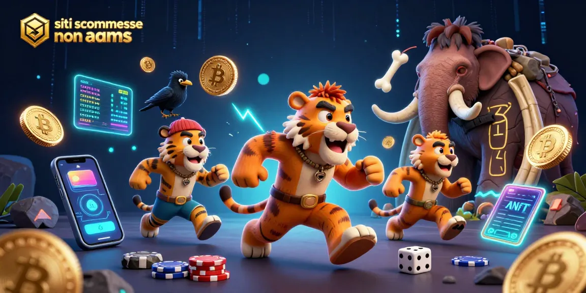 Scommetti in modo sicuro su siti scommesse non AAMS con un'immagine colorata e vivace di un casinò preistorico e criptovalute scintillanti