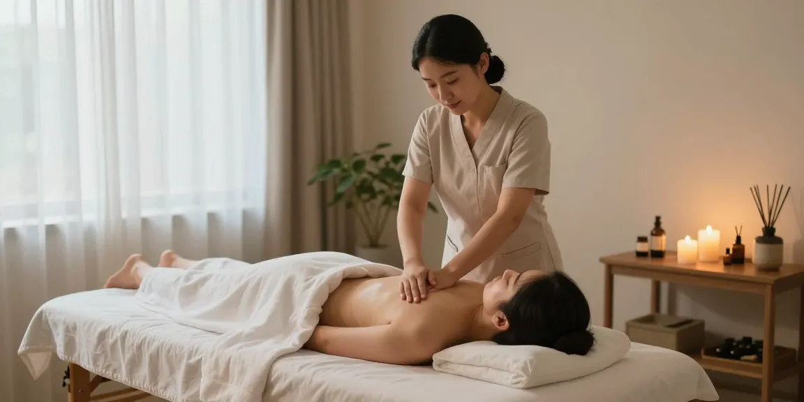 계산동출장마사지의 전문 마사지사가 아늑한 환경에서 고객에게 soothing한 마사지를 제공하는 장면
