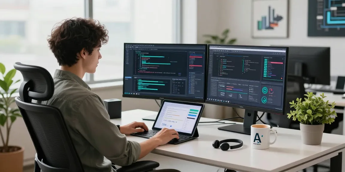 Detect AI image during content moderation analysis with advanced technology setup in a modern office.