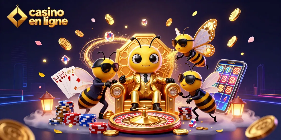 Jouer et gagner dans un casino en ligne, entouré d'une ruée de jetons et de pièces dorées.