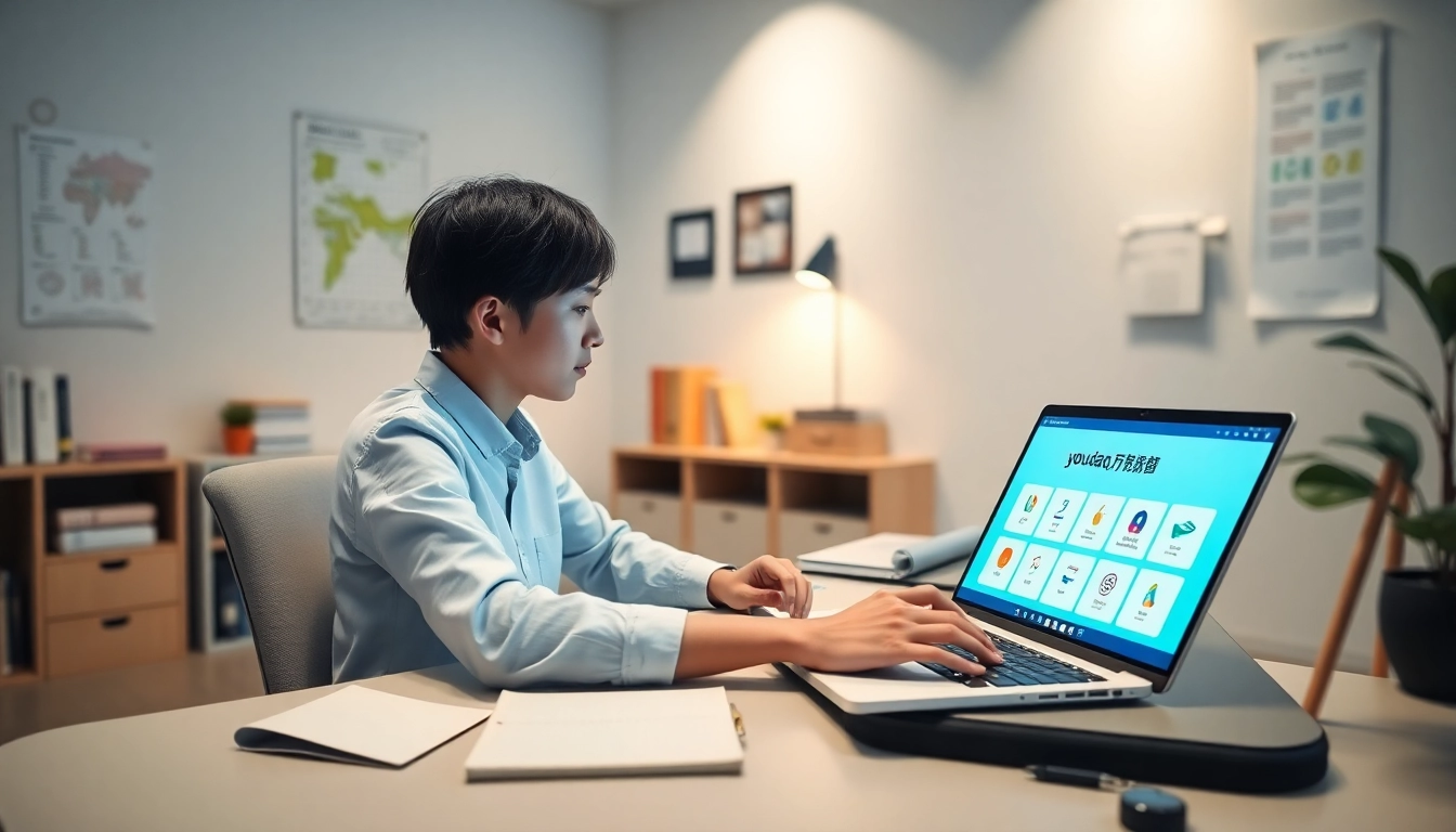 Youdao language learning app showcased in a modern study setting with educational materials.