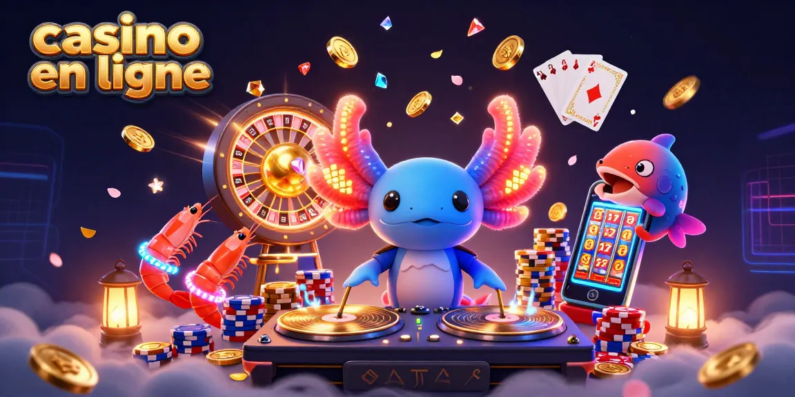 Plongez dans l'univers vibrant du casino en ligne avec des personnages animés, des pièces d'or et des jeux de cartes.