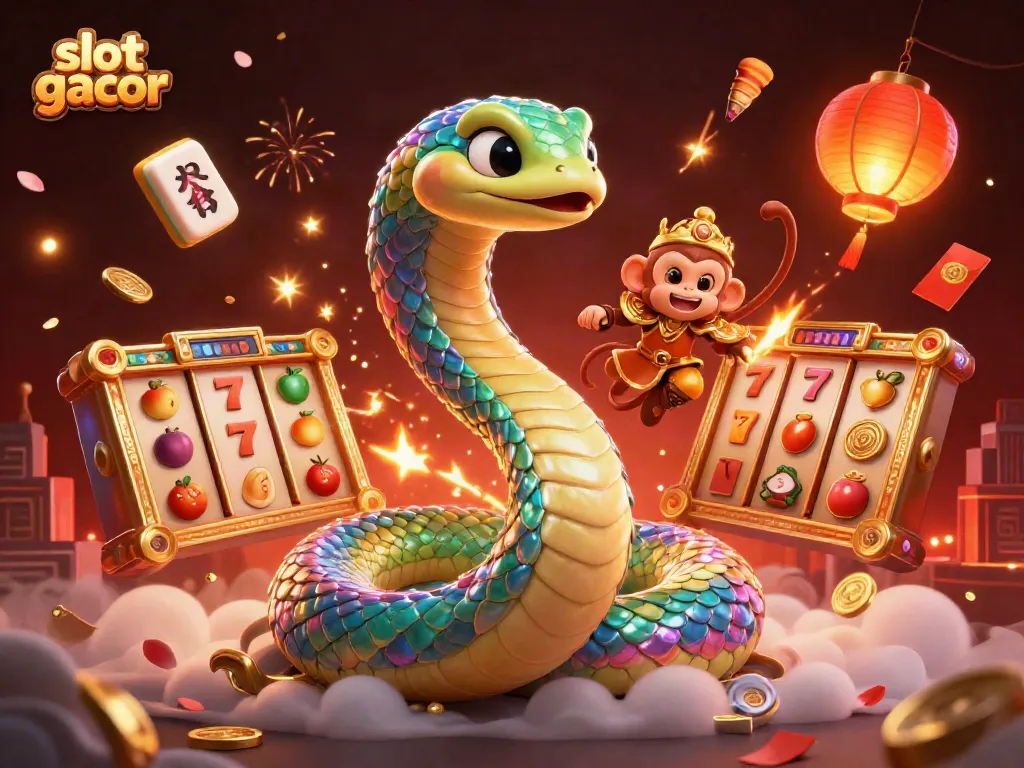 Menangkan slot gacor dengan ilustrasi 3D menarik yang berisi karakter penuh warna dan simbol permainan yang menarik.