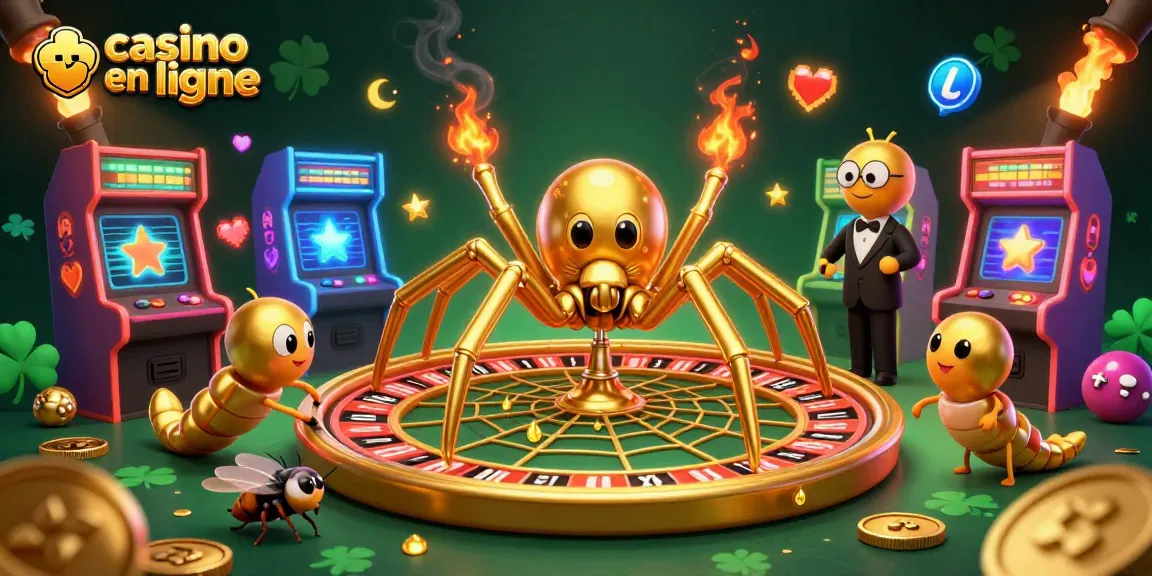 Imaginez un casino en ligne avec une araignée dorée et un croupier mille-pattes à la roulette.