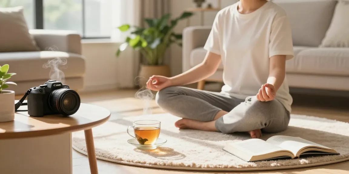 rokok88 wellness scene with meditation and herbal tea in a serene living room