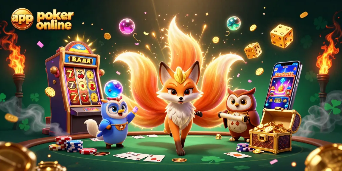 Gioca a app poker online immerso in un'illustrazione 3D vibrante con personaggi spettacolari e simboli di casinò.