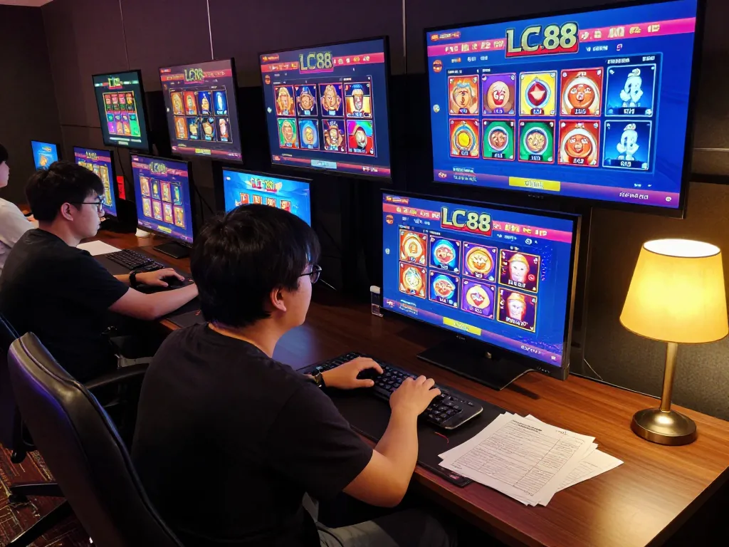 Player engaging with LC 88 app on multiple screens, highlighting online casino excitement.