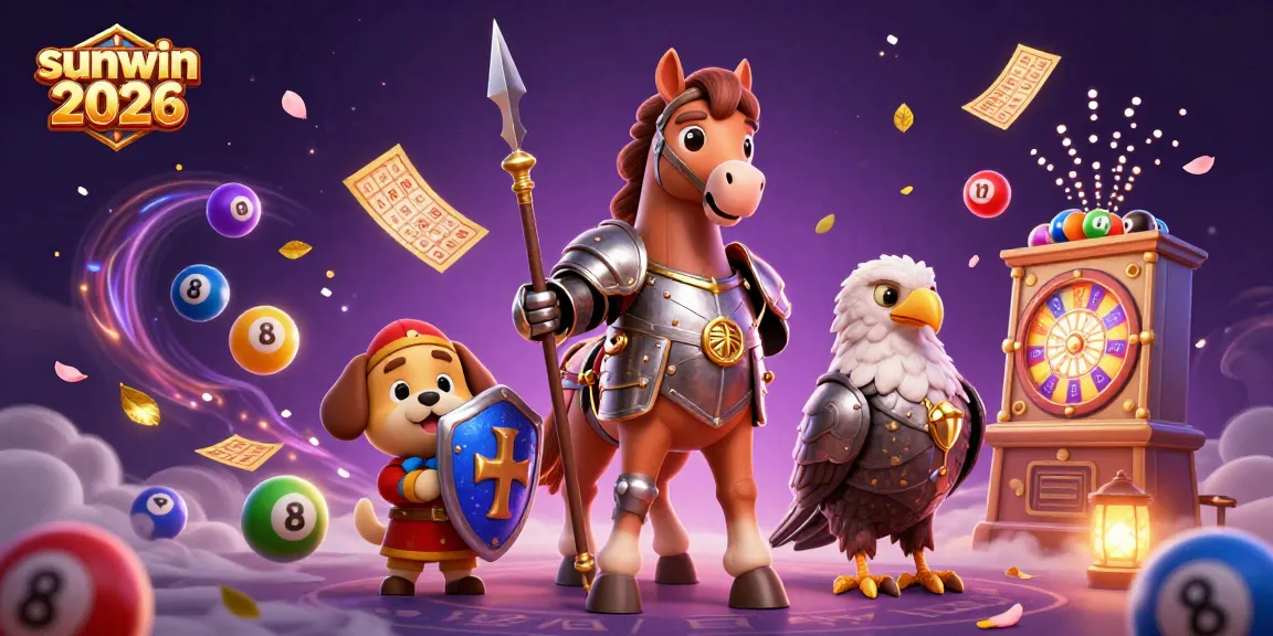 Win big at sunwin 2026 with vibrant casino-themed 3D characters and dynamic lottery elements.