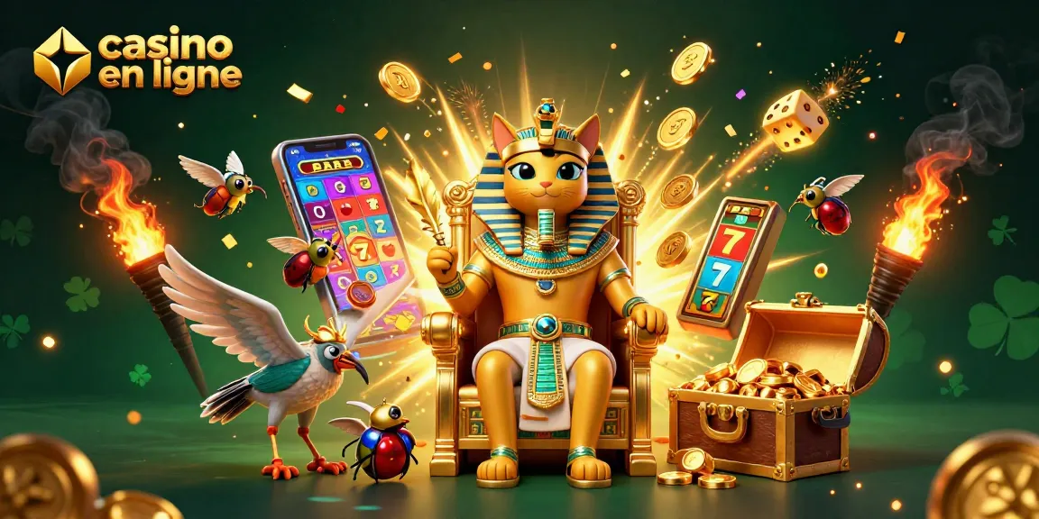 Jouer au casino en ligne avec des personnages égyptiens et des éléments de machines à sous.