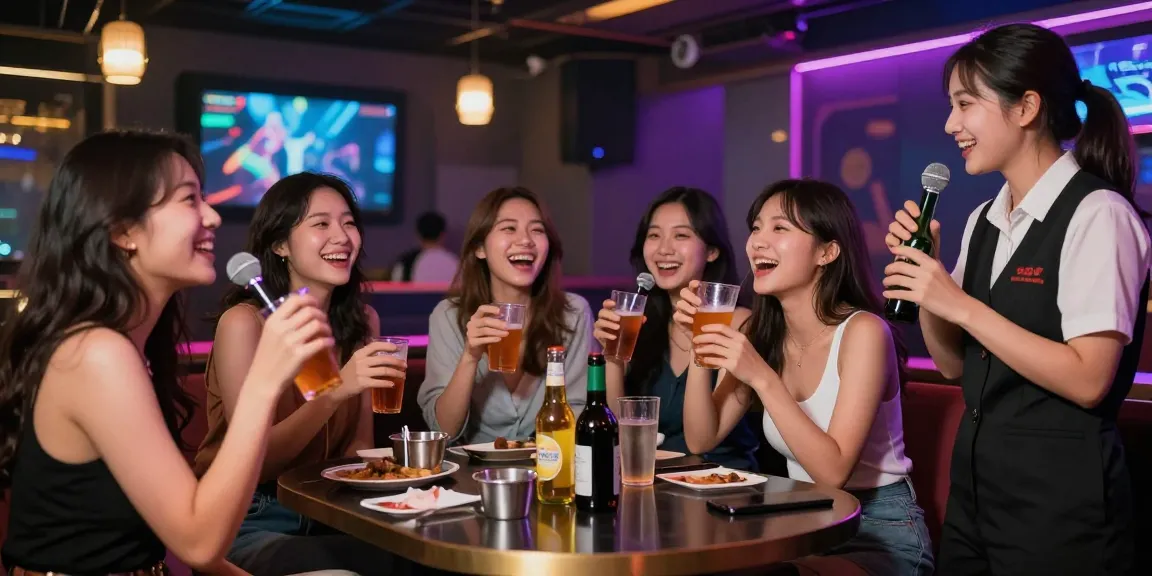 활기찬 노래방에서 즐기는 여성들