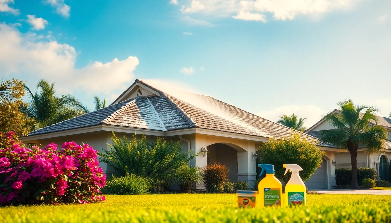 Roof cleaning in Kissimmee, showcasing a professional crew restoring a home with eco-friendly solutions.