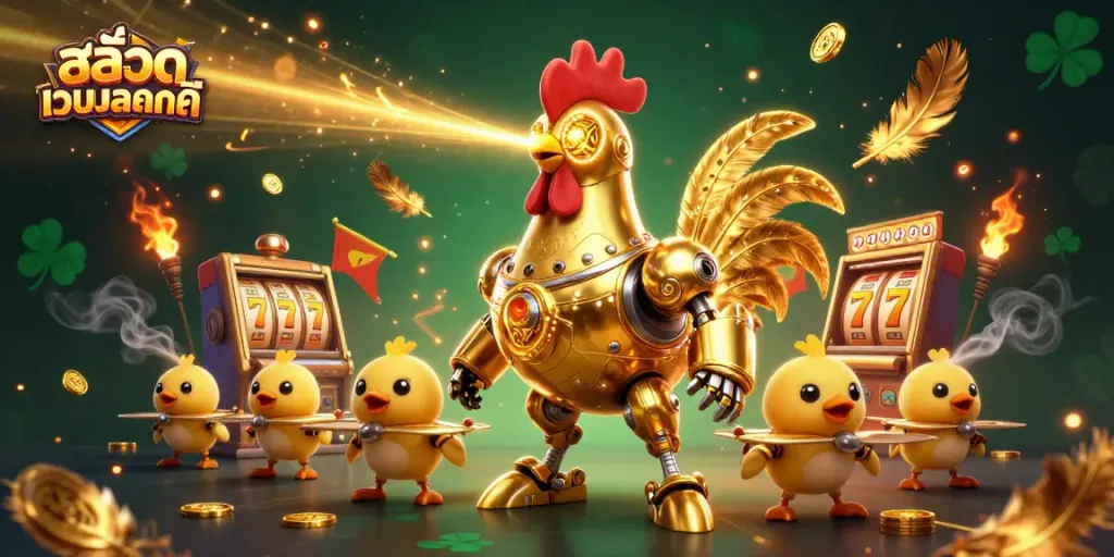 การเล่นสล็อตเว็บตรงแตกดี กับหุ่นยนต์ไก่ทองคำยิงแสงเลเซอร์เพิ่มความตื่นเต้น
