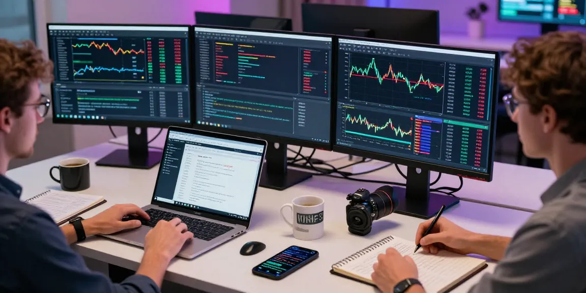 使用美玉米期货行情API的外汇交易开发环境，团队在现代办公室中分析实时数据。