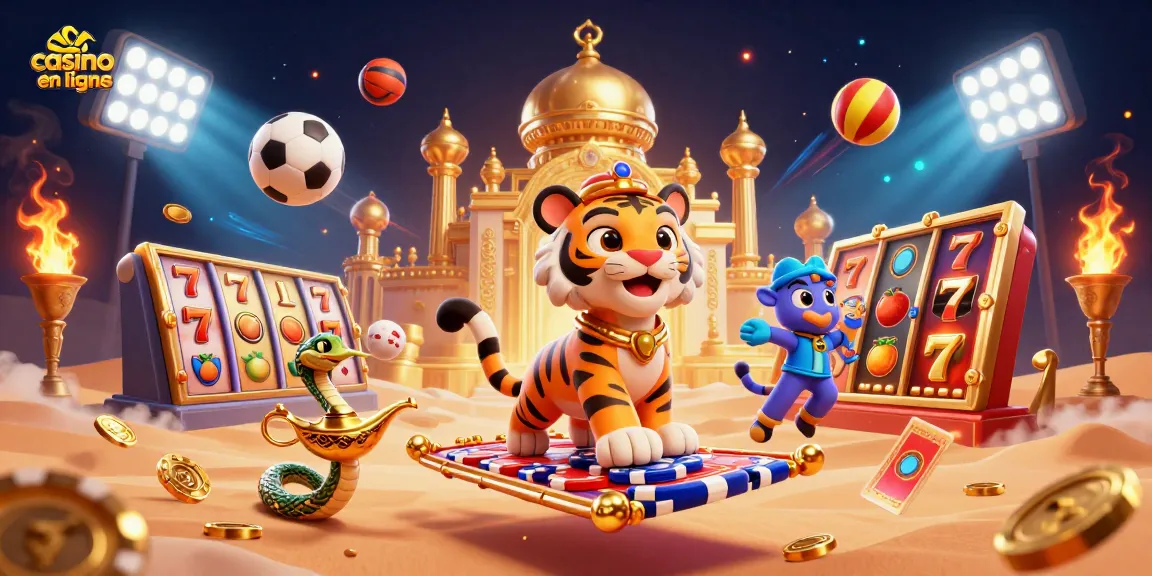 Visitez un casino en ligne avec un sultan tigre et des machines à sous animées dans un monde magique.