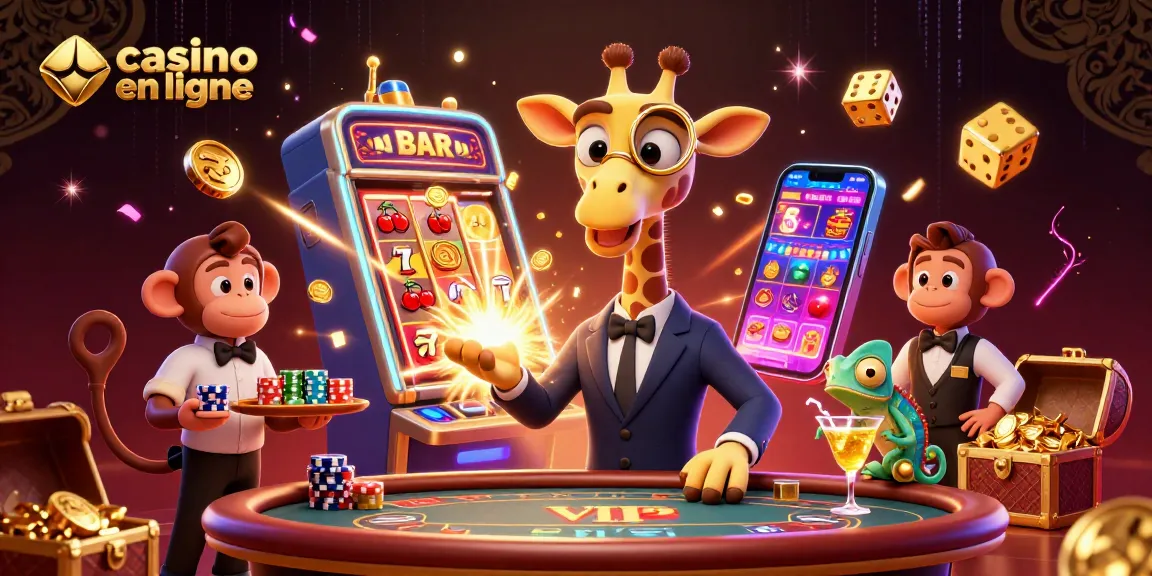Les jeux de casino en ligne prennent vie avec cette illustration dynamique et colorée, mettant en avant un giraffe joueur au poker.