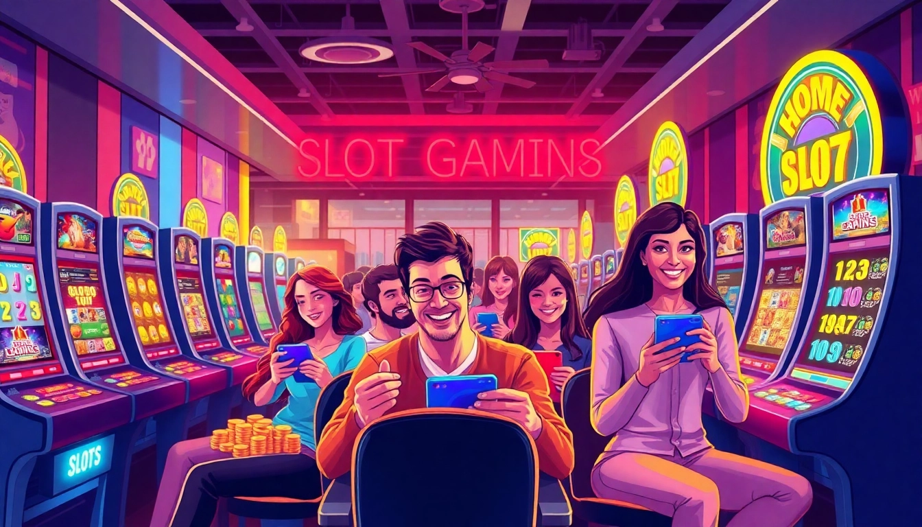 Situs kode4d engaging online gaming environment with happy players enjoying slot games.