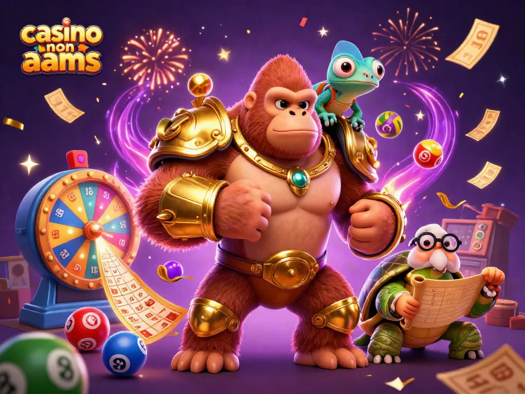 Slot e lotterie nei casino non AAMS, con personaggi animati e premi in evidenza.