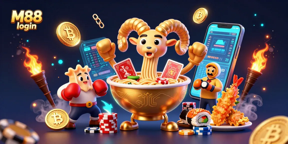 Experience exciting bets with M88 login in a vibrant casino-themed illustration.