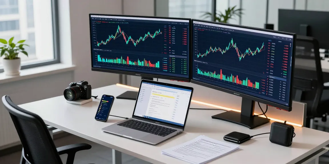 cloud mining setup with cryptocurrency charts and secure trading tools in a modern office environment