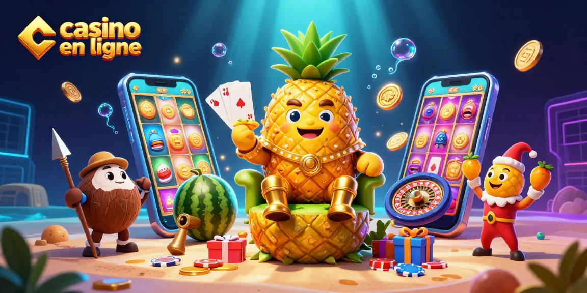 Profitez des jeux captivants de casino en ligne avec le roi ananas et ses gardes.