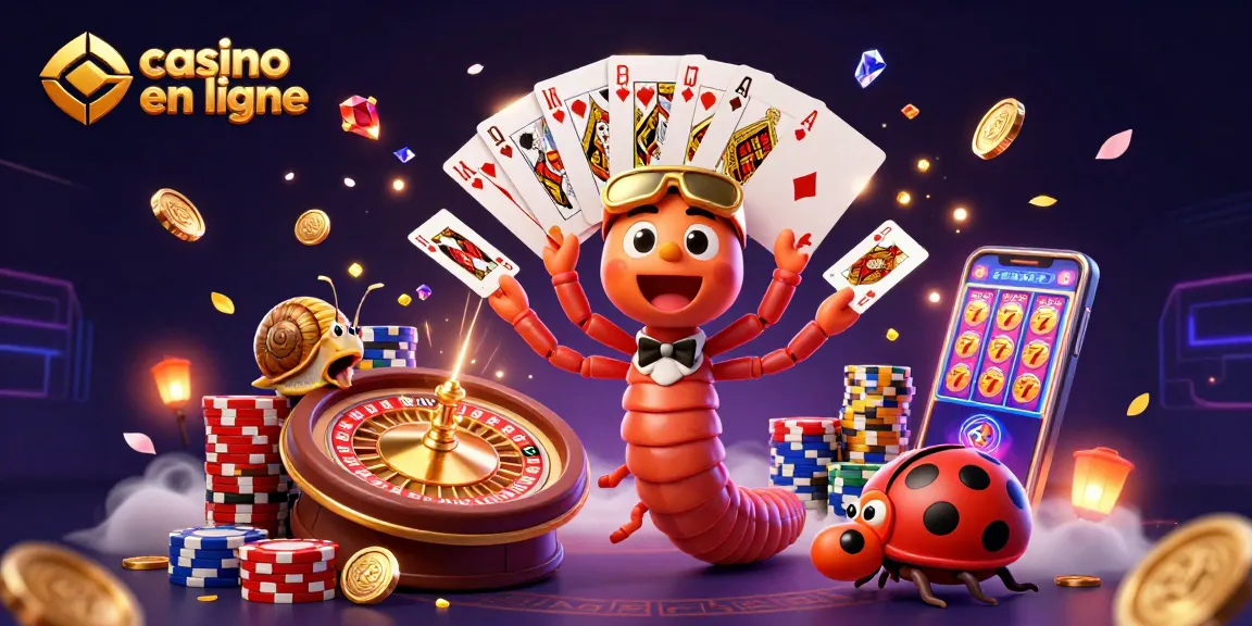 Animation de jeu casino en ligne avec un croupier millipède et un escargot parieur