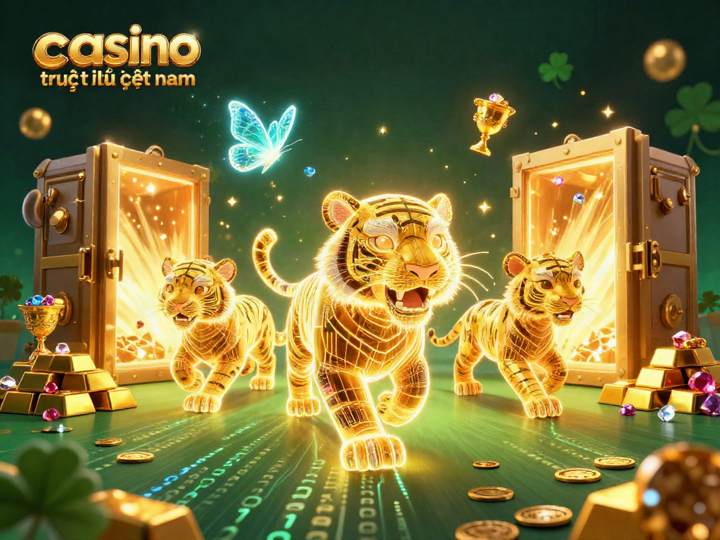 Chơi casino trực tuyến Việt Nam với hình ảnh hổ vàng ánh sáng và bạn đồng hành sống động.