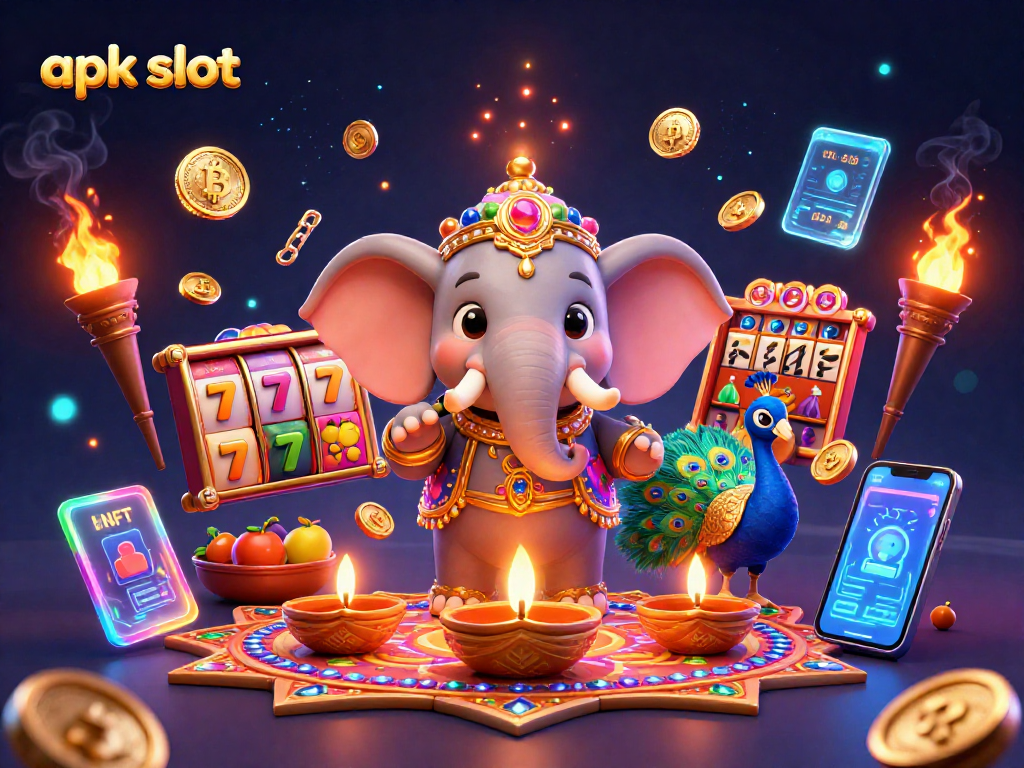 Multi-karakter slot taruhan kecil menampilkan elemen apk slot dalam ilustrasi yang megah dan menarik.