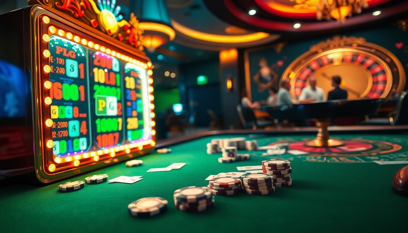 Engaging players spin pg slot machines amid a vibrant casino atmosphere filled with excitement.