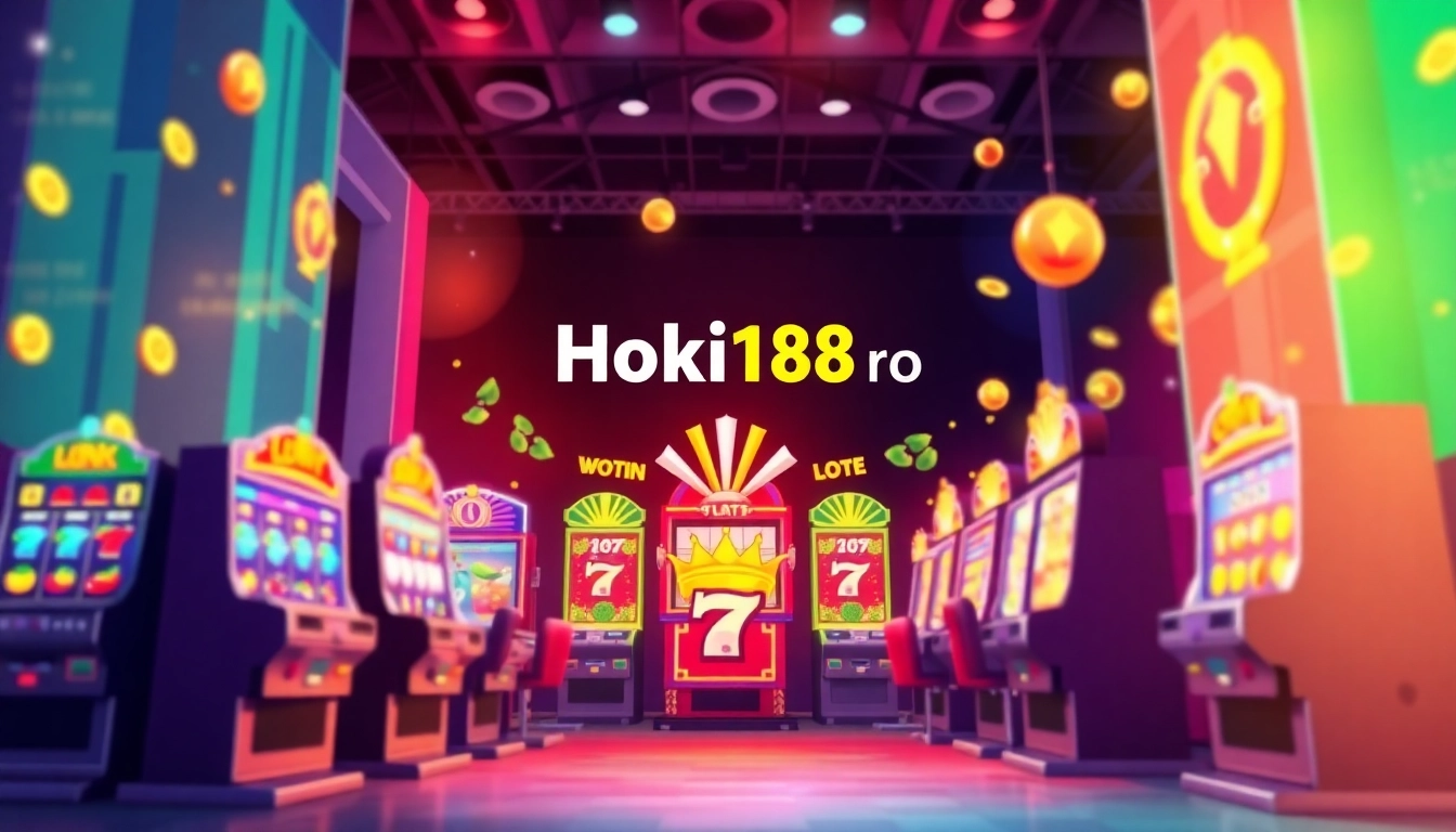 Exciting online slot gaming scene featuring Hoki138 Pro, vibrant machines, and colorful visuals.